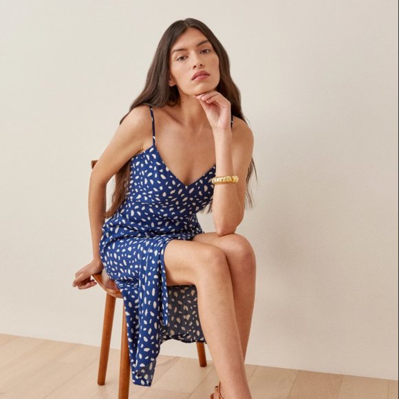 SOLD OUT Reformation Crimini Dress, Moray Navy Blue Leopard 8 - Picture 3 of 5